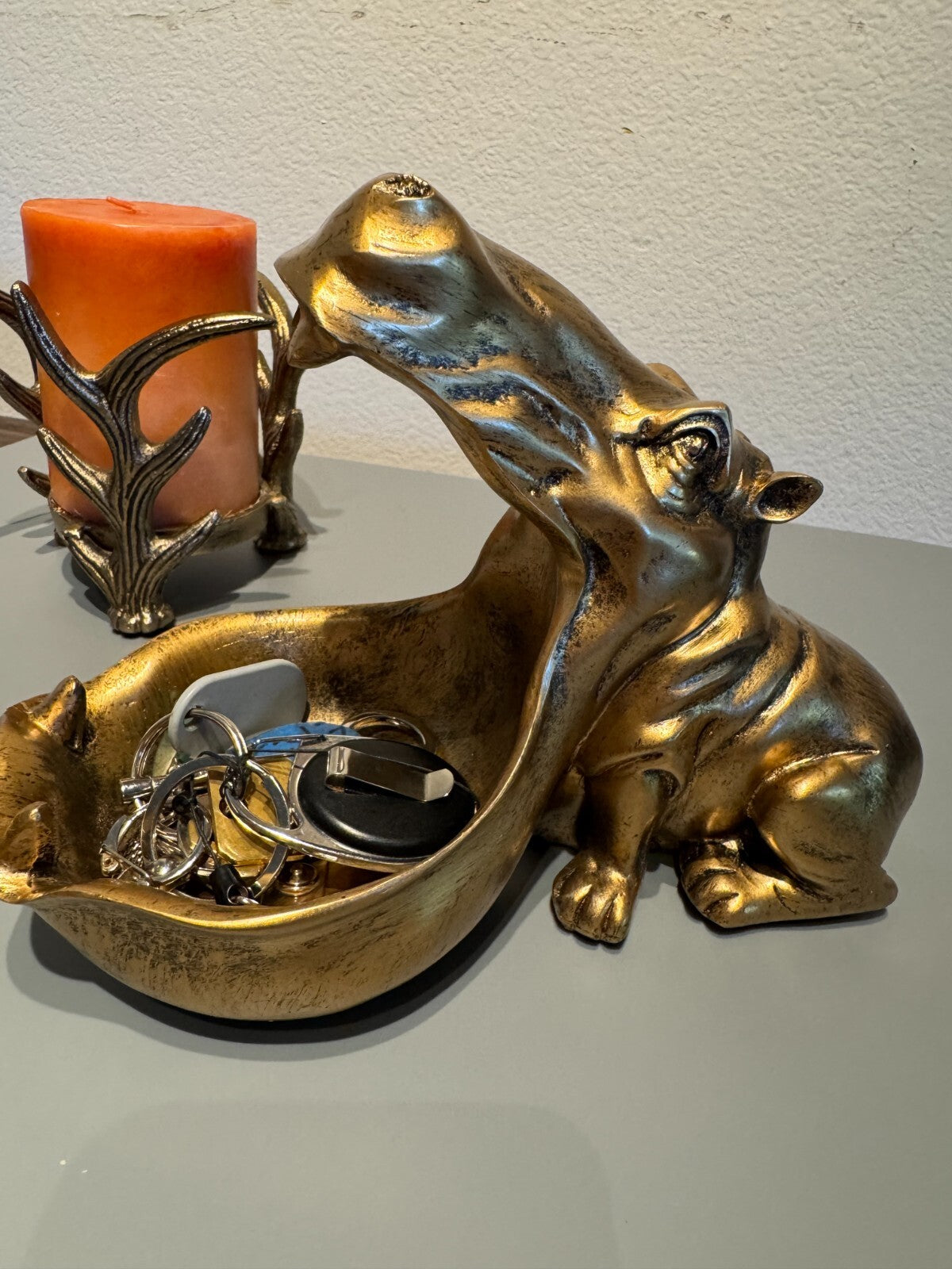 Golden  Hippo Decorative Storage Tray - Stylish Home Decor Accessory for Key