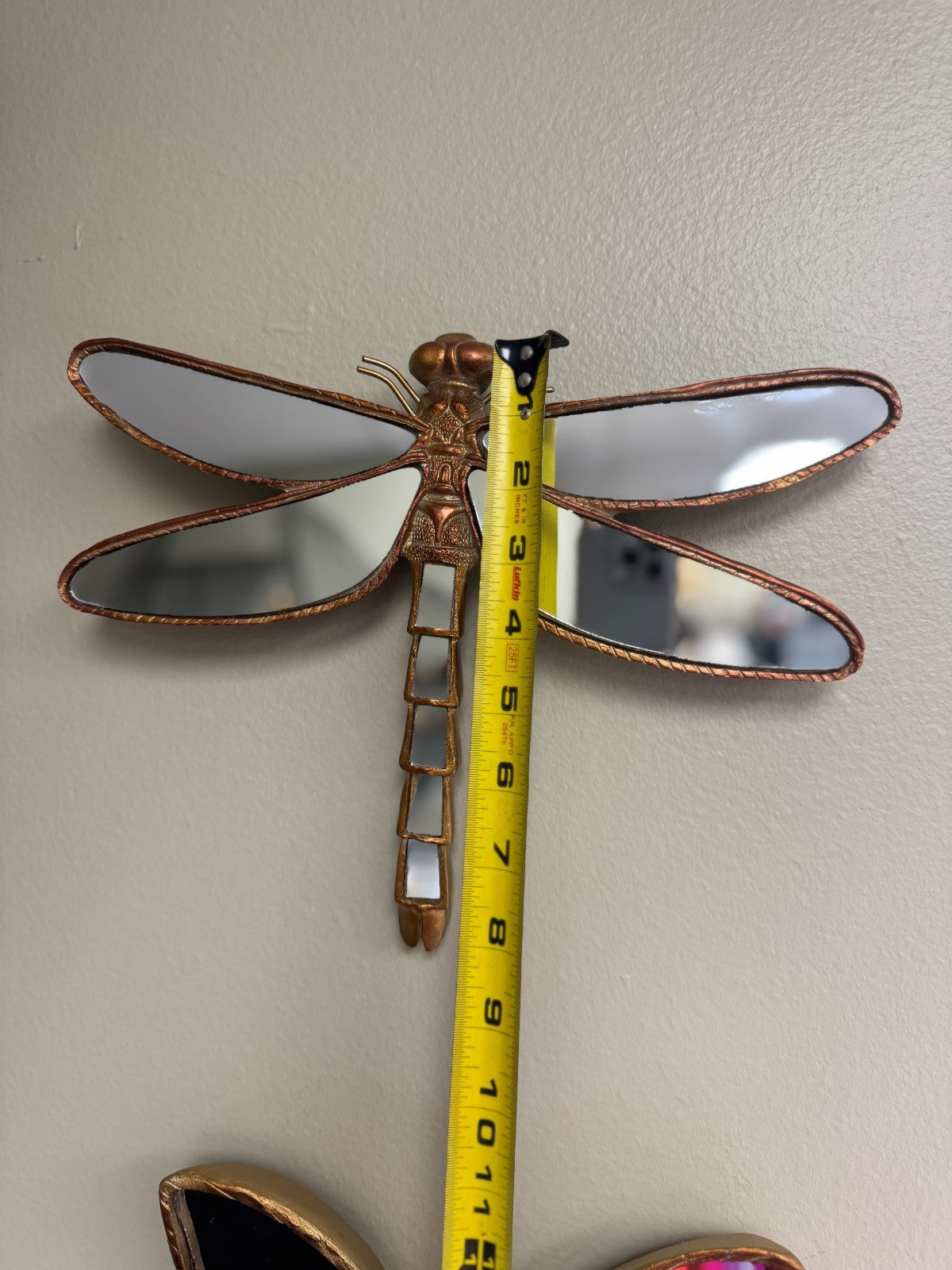 Set of 2 Resin Wall Mirrors – Dragonfly & Butterfly Insect Design, Gold Finish,