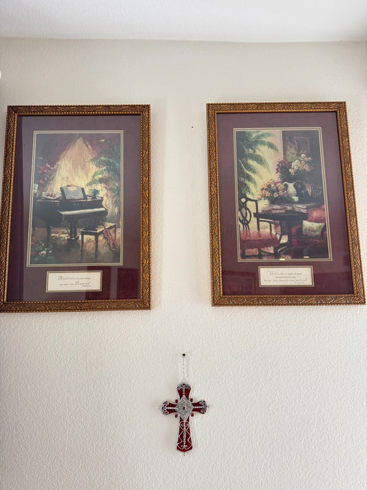 2pcs Framed Christian Wall Art Prints – Piano & Floral Room