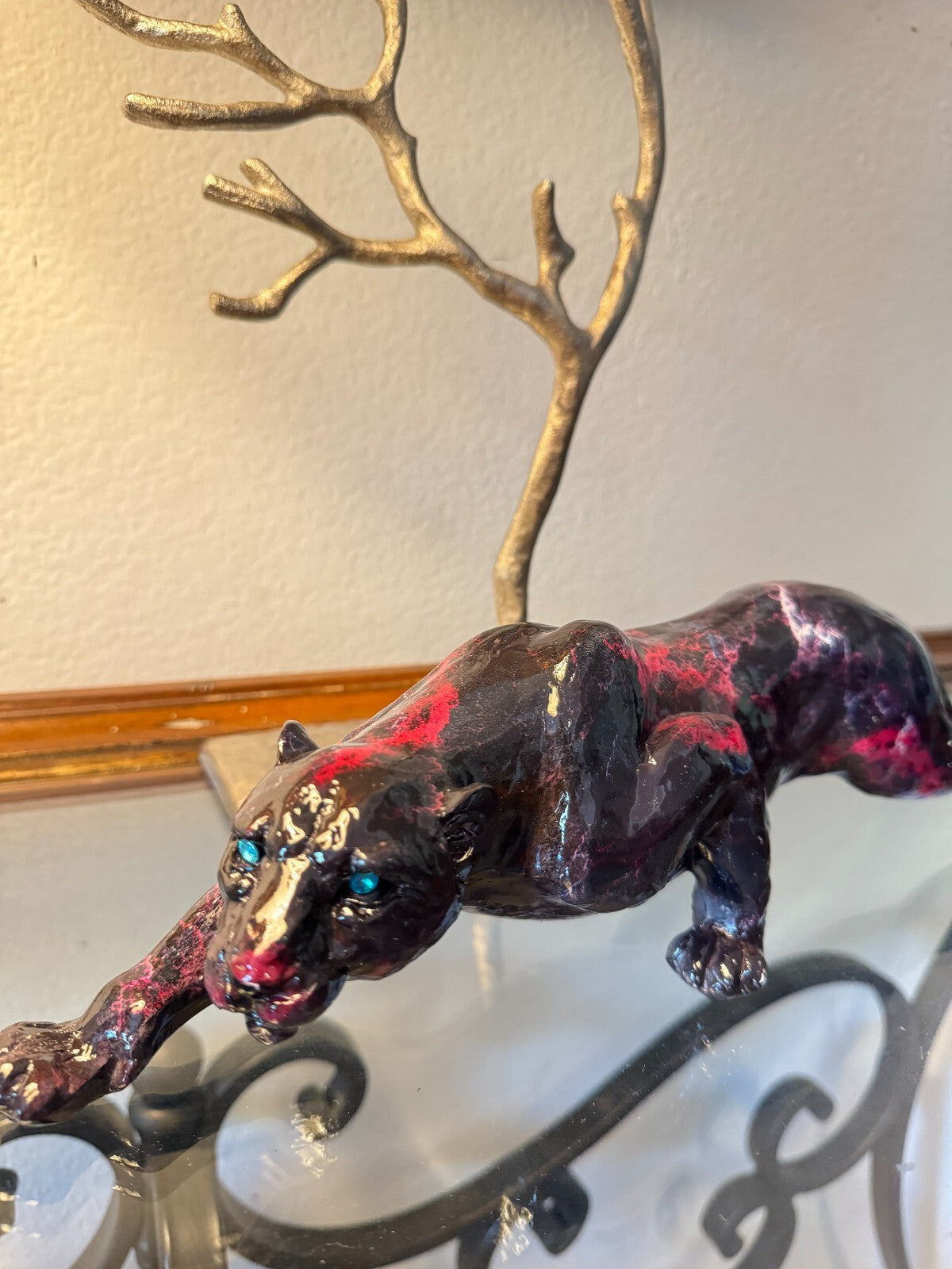 Handcrafted Black Panther Sculpture – Abstract Art Figurine with Black  & Pink