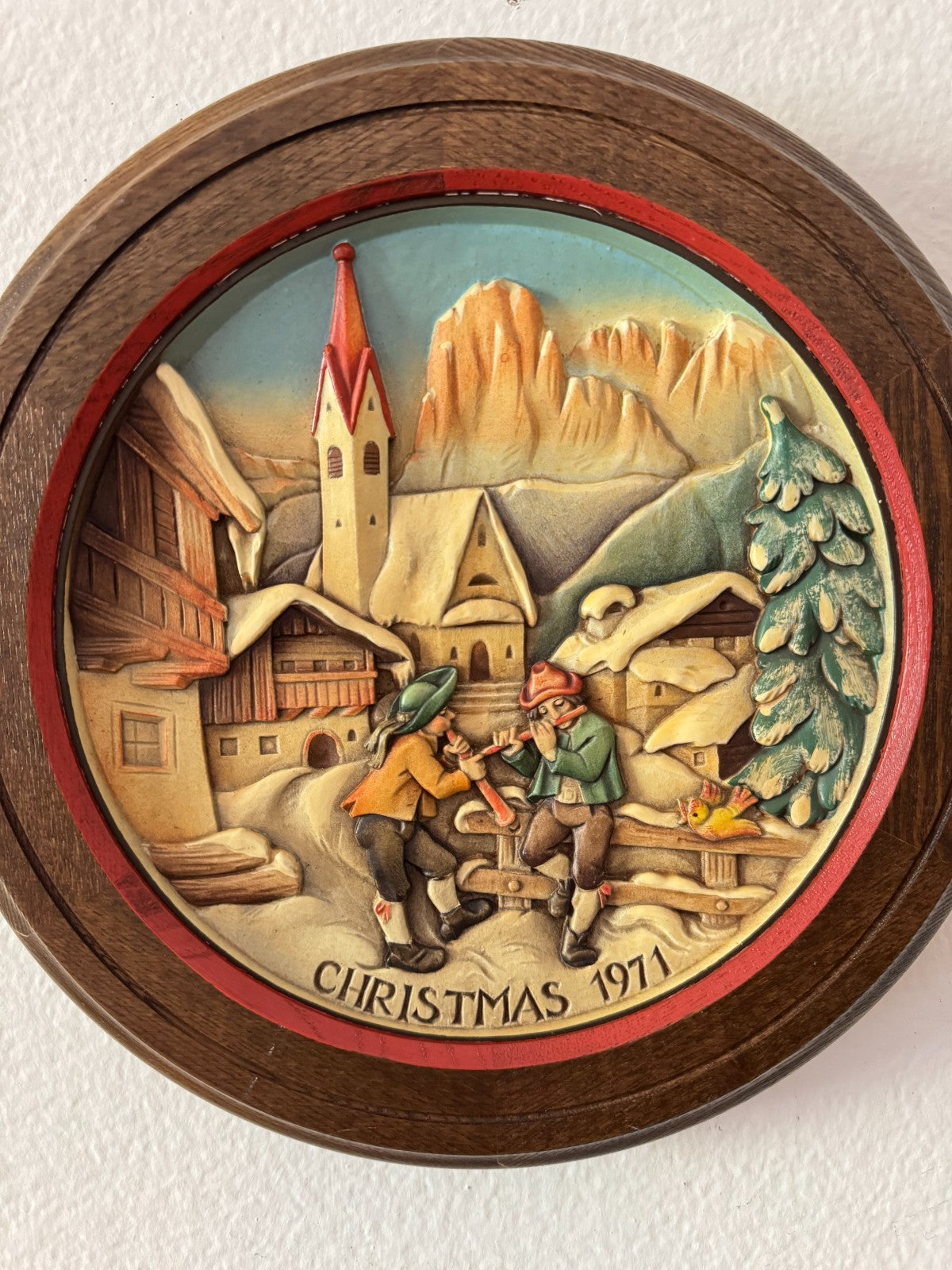 ANRI Christmas 1971 Wall Plaque Christmas  St. Jakob in Gröden” Italy Carved Woo