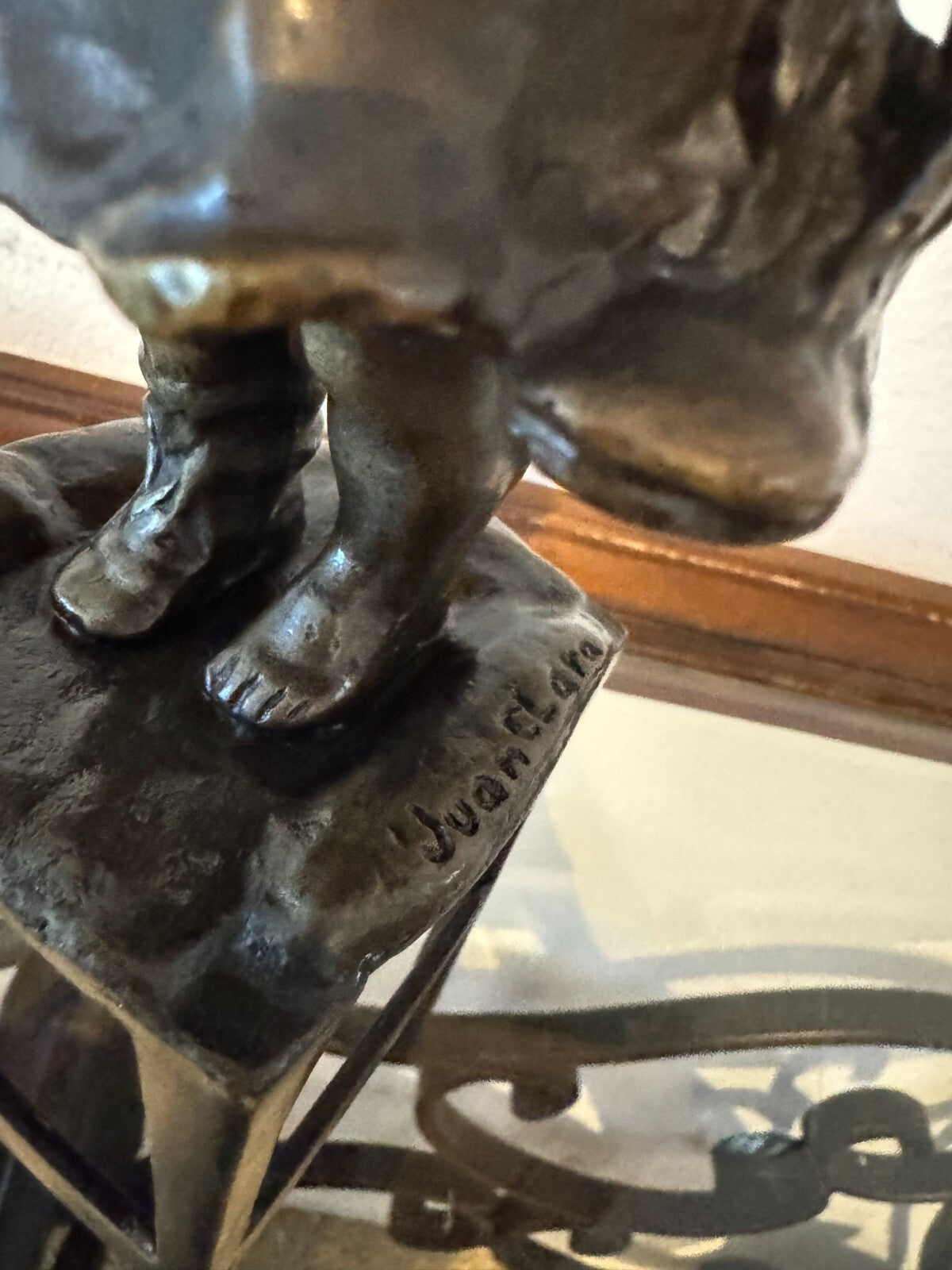 Pair of Original Bronze Sculptures by Juan Clara – Charming Girl Figures on Chai