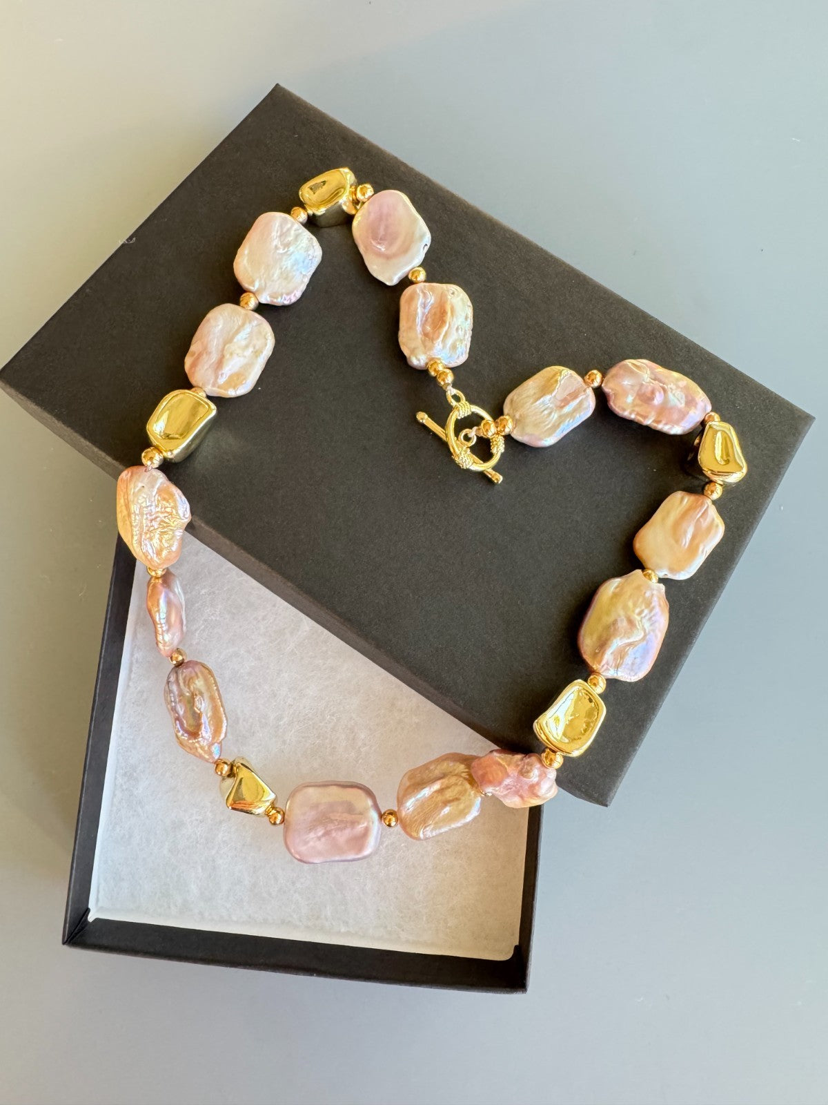 Nature  Freshwater Pearl Necklace with Gold-Tone Nugget Beads – 17” – Toggle Cla