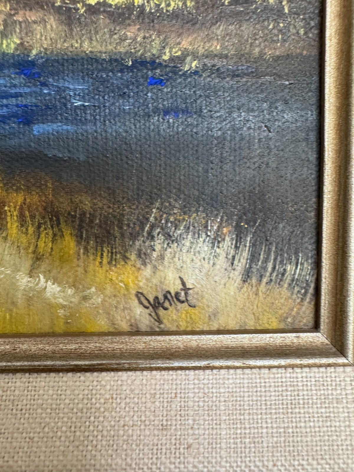 Oil On Canvas Landscape Painting Signed “Janet” – Countryside  13x16''