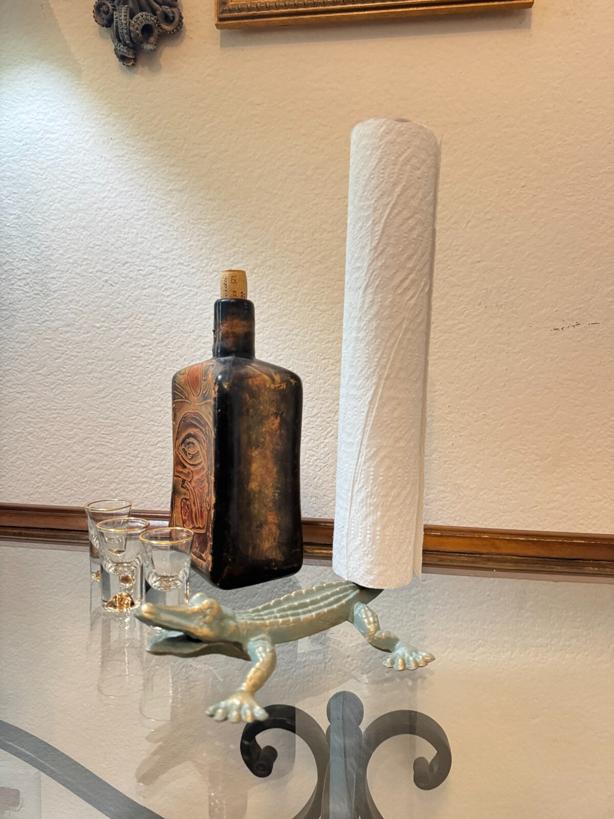 Whimsical Cast Iron Alligator Paper Towel Holder – 12” Tall Tail Stand, Light Bl