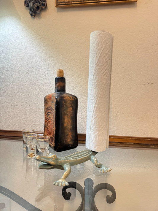 Whimsical Cast Iron Alligator Paper Towel Holder – 12” Tall Tail Stand, Light Bl