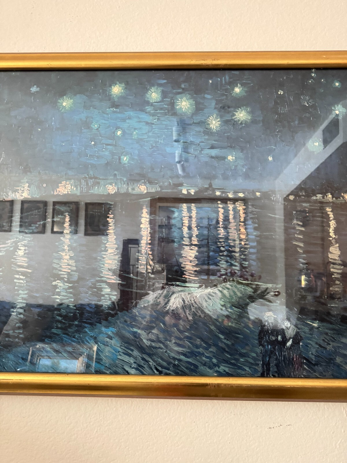 Vincent Van Gogh's ''Starry Night Over the Rhone''Print Gold Frame  33''x25''