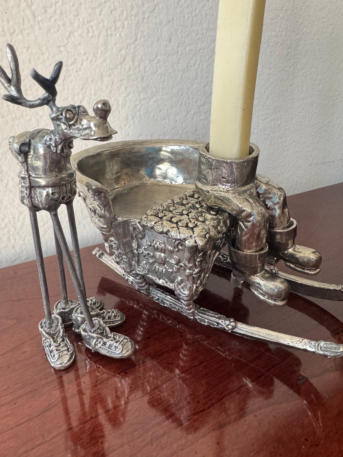 Whimsical Metal Christmas Sleigh & Reindeer Set – Silver-Plate  Holiday