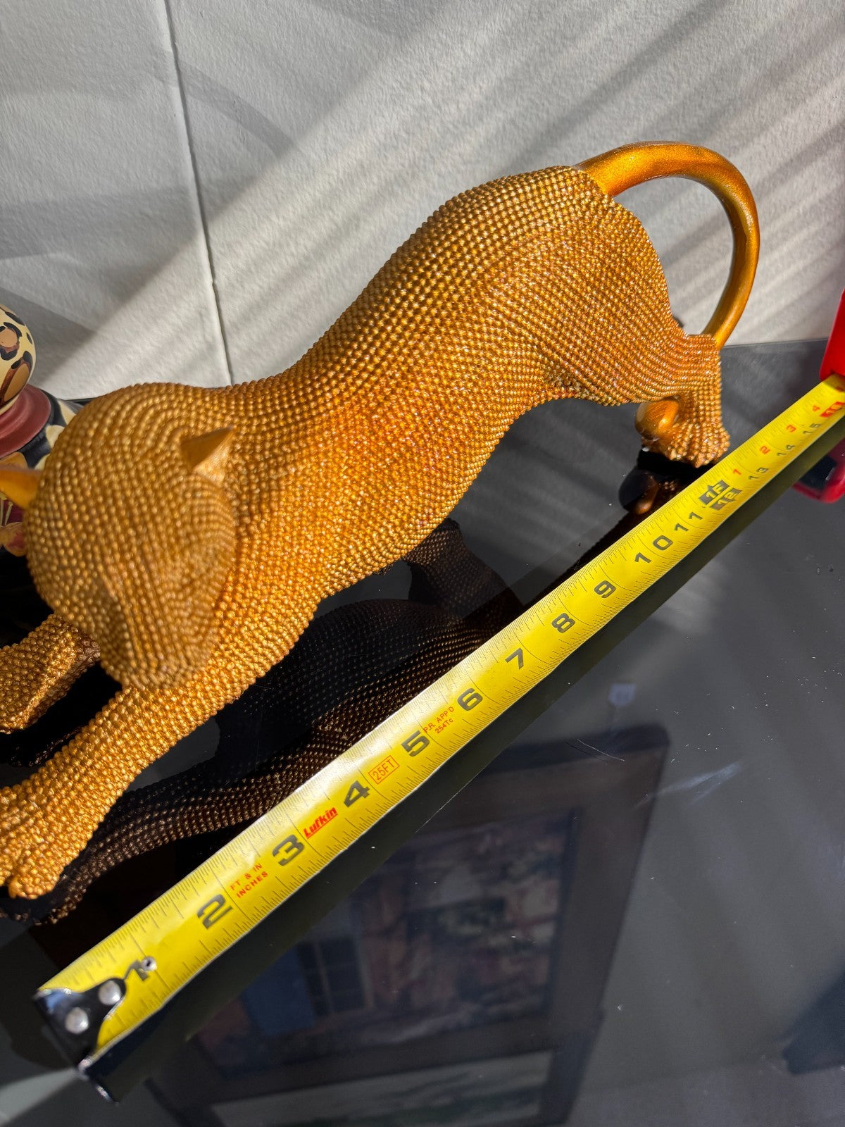 Sparking  Resin Panther Figurine – Stretching Big Cat Sculpture,  15” Long