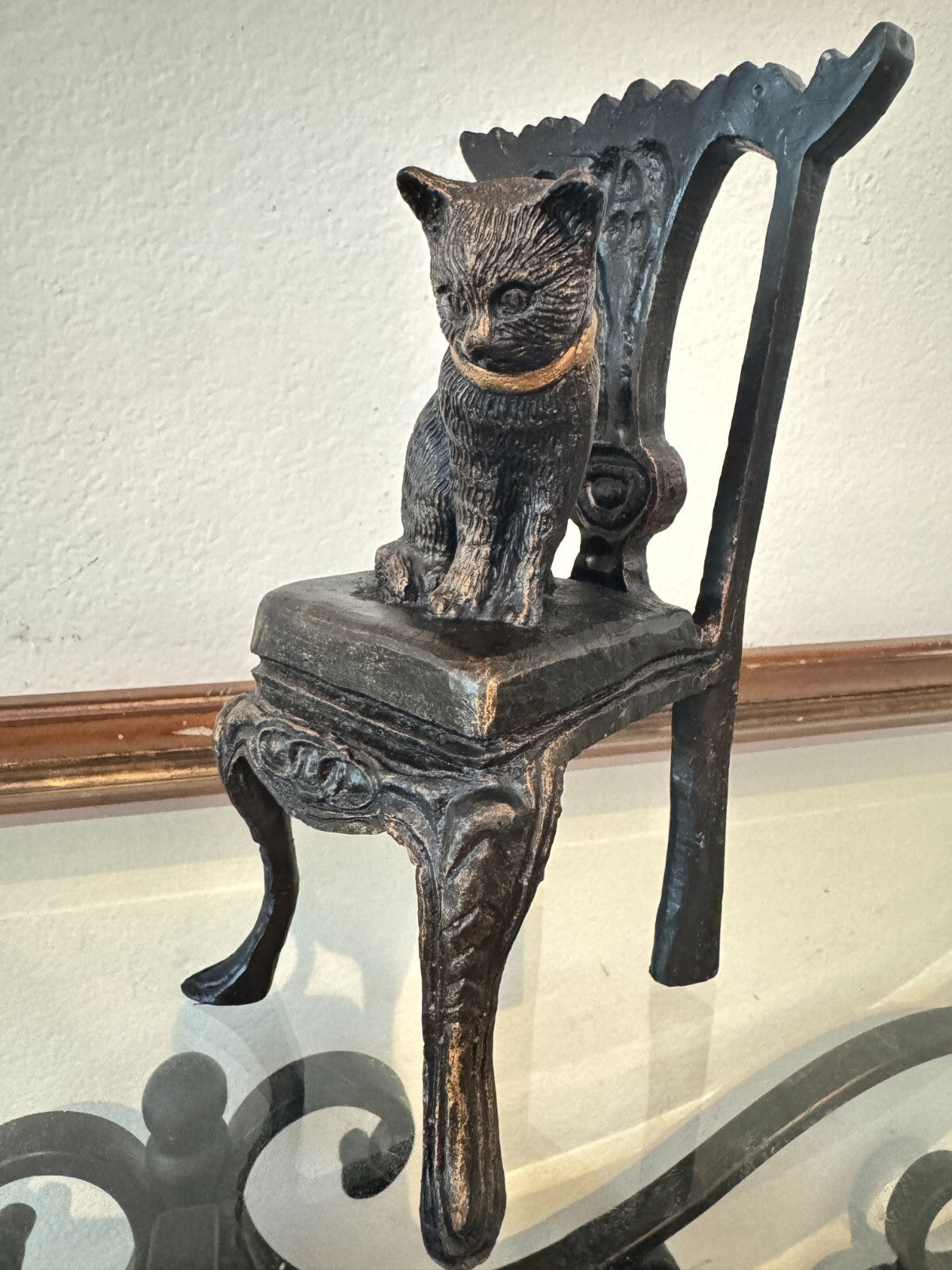 Rear Vintage Bronze Kitten on a Chair Sculpture  Tall 8