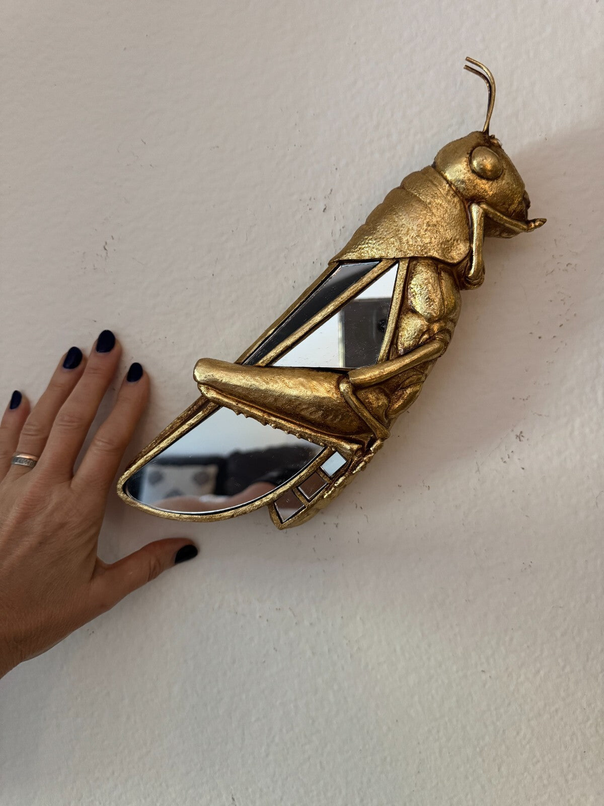 Resin Gold-Plated Grasshopper Mirror Wall Art - Unique Decorative Hanging