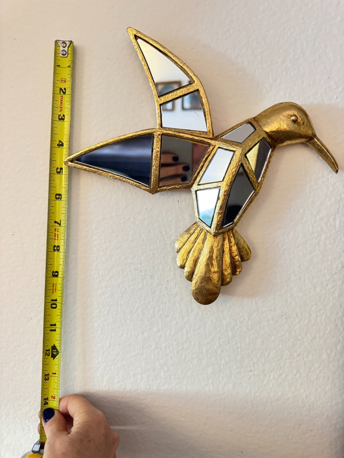 Mirror-Inlaid Resin Art Deco Style Hummingbird Wall Sculpture Home Decor