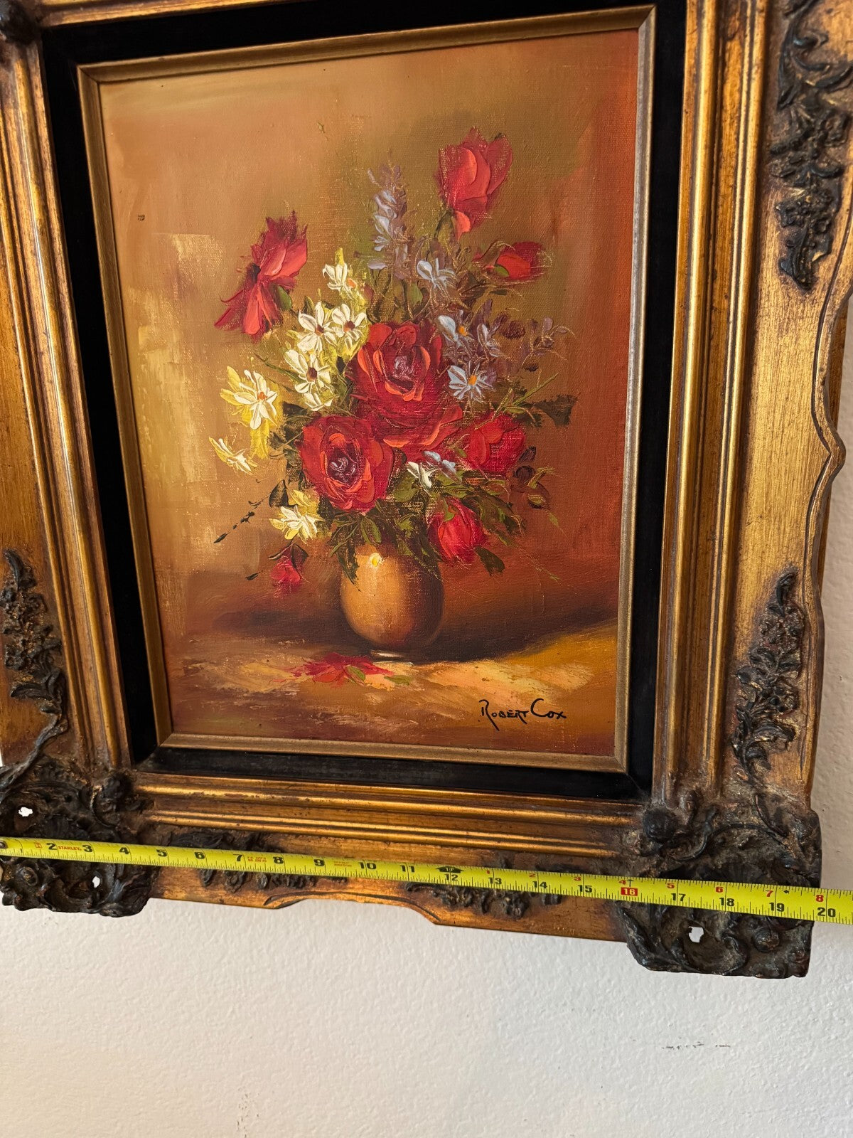 Vintage Robert Cox Original Oil Painting Floral Handcrafted Wooden Gold Frame