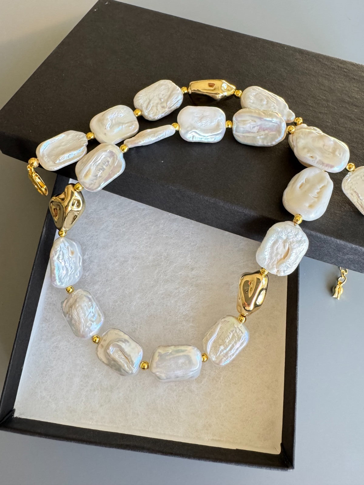 Baroque Freshwater Pearl Necklace with Gold-Tone Accent Beads, Adjustable 18”
