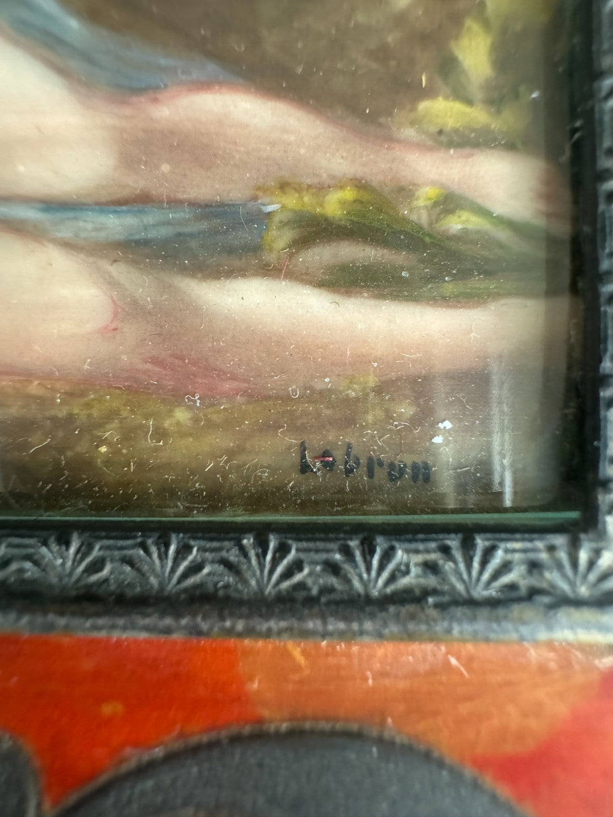 Antique Hand-Painted Miniature Portrait on Porcelain Signed Lebron 5.5x5