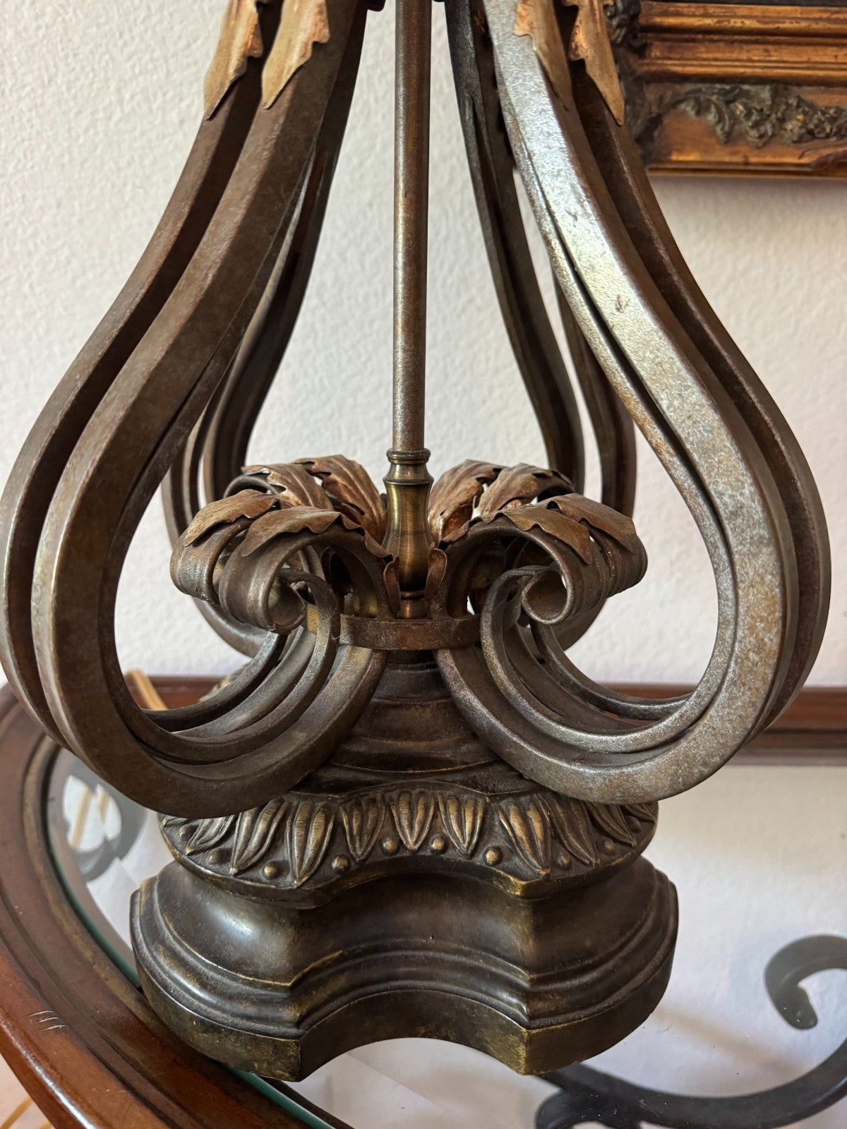 Vintage Metal Stiffel Candelabra Lamp With Ornate Leaf Detailing & Fabric Shade