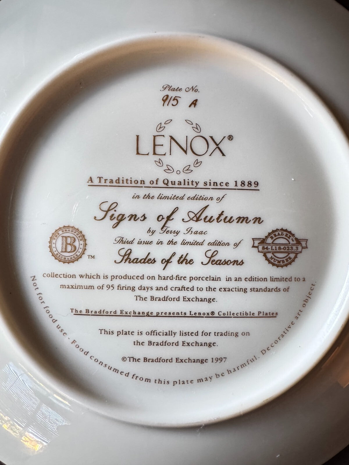 Lenox Collectible Plate - “Signs of Autumn” by Terry Isaac, Limited Edition