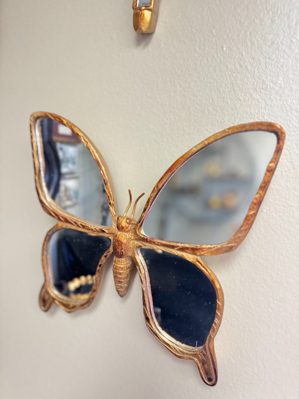 Set of 2 Resin Wall Mirrors – Dragonfly & Butterfly Insect Design, Gold Finish,