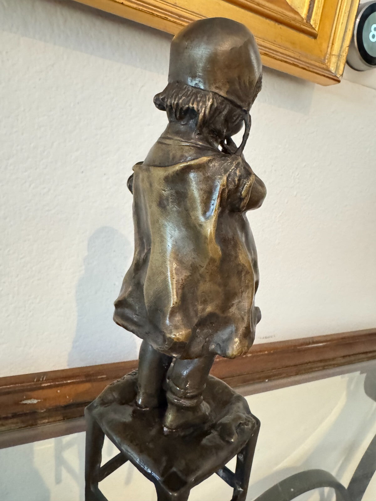 Pair of Original Bronze Sculptures by Juan Clara – Charming Girl Figures on Chai