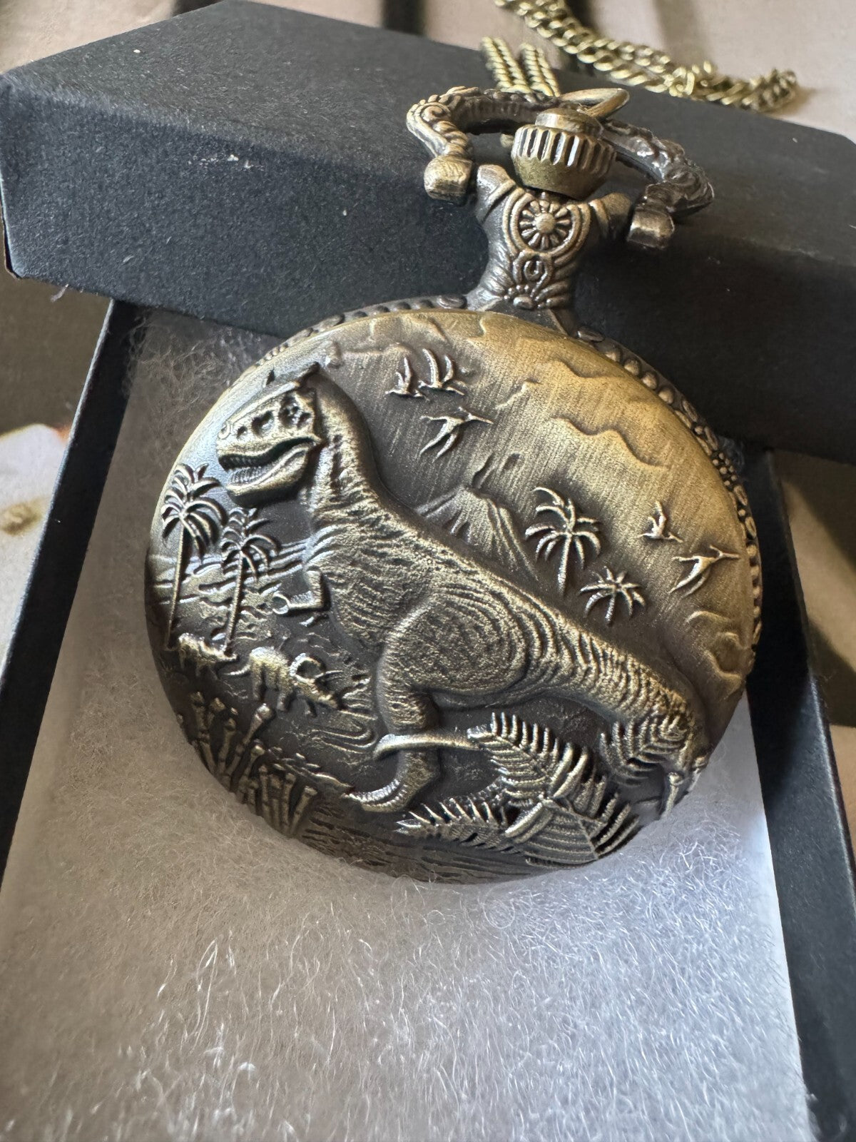 Bronze Dinosaur Embossed Pocket Watch. With Chain.Unisex . Gift and Souvenir