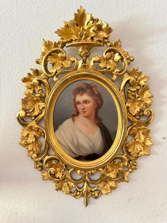 Antique French Portrait Canvas by Léon Girardet in Ornate Gilt Frame, 19th Centu