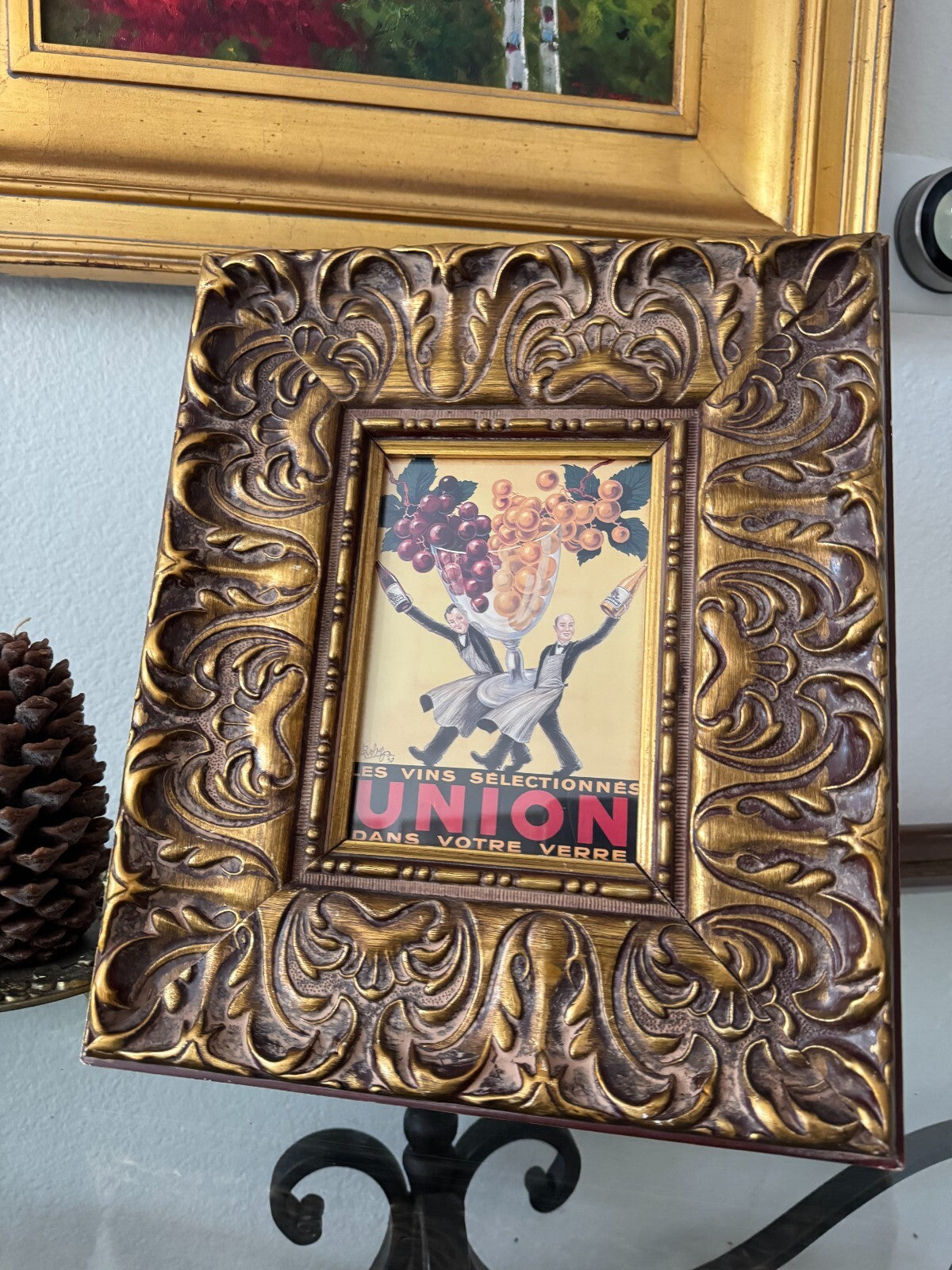 Vintage French Wine Art Print “Union” by Robys 1950 – Ornate Baroque Frame 13x11