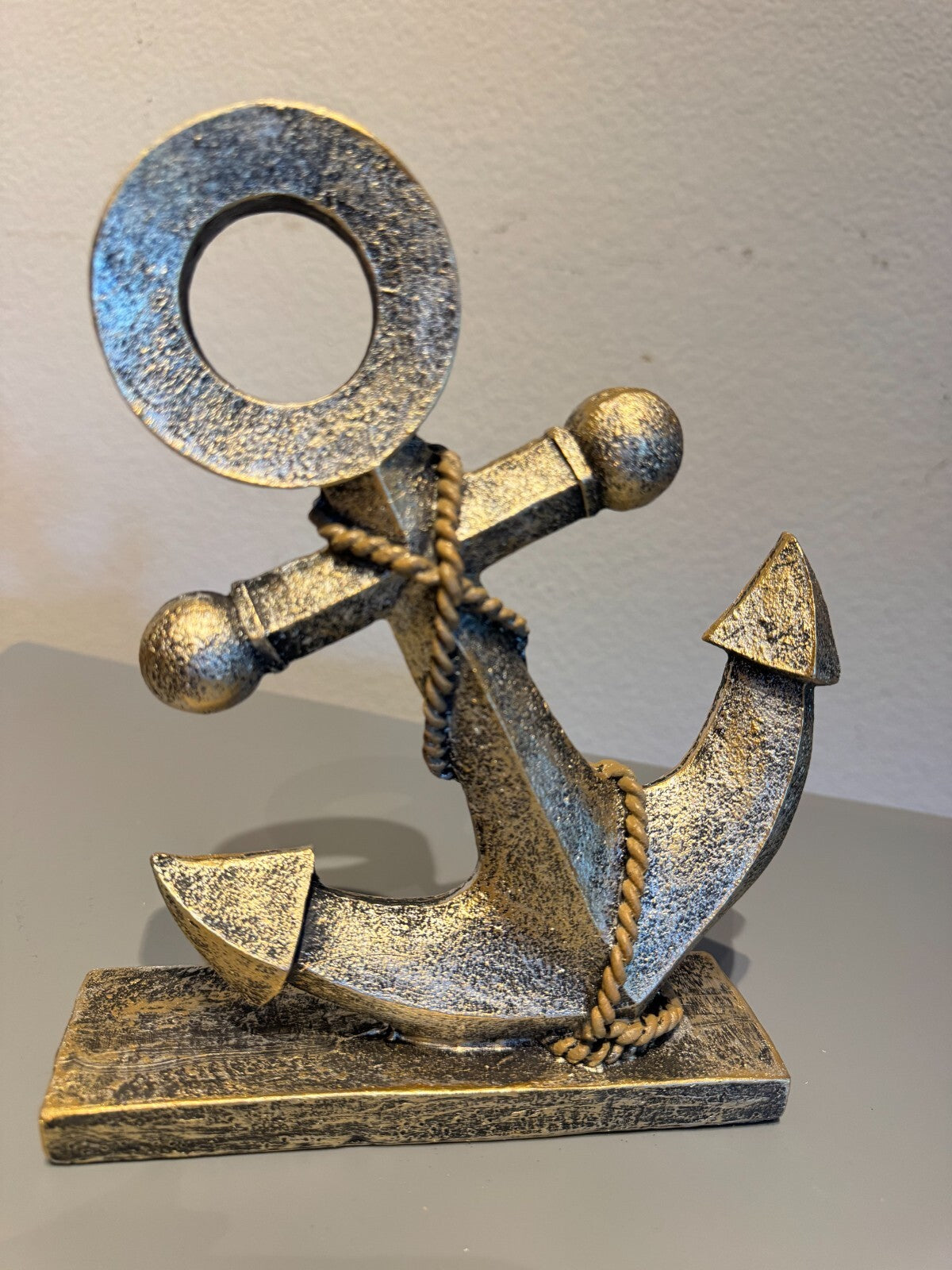 Nautical Anchor Resin Statue with Rope Accents – Coastal Home Décor