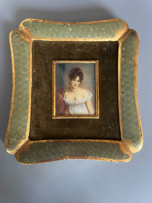 Antique Miniature Portrait Paining  Regency Lady in Ornate Frame Signed ''Heimo