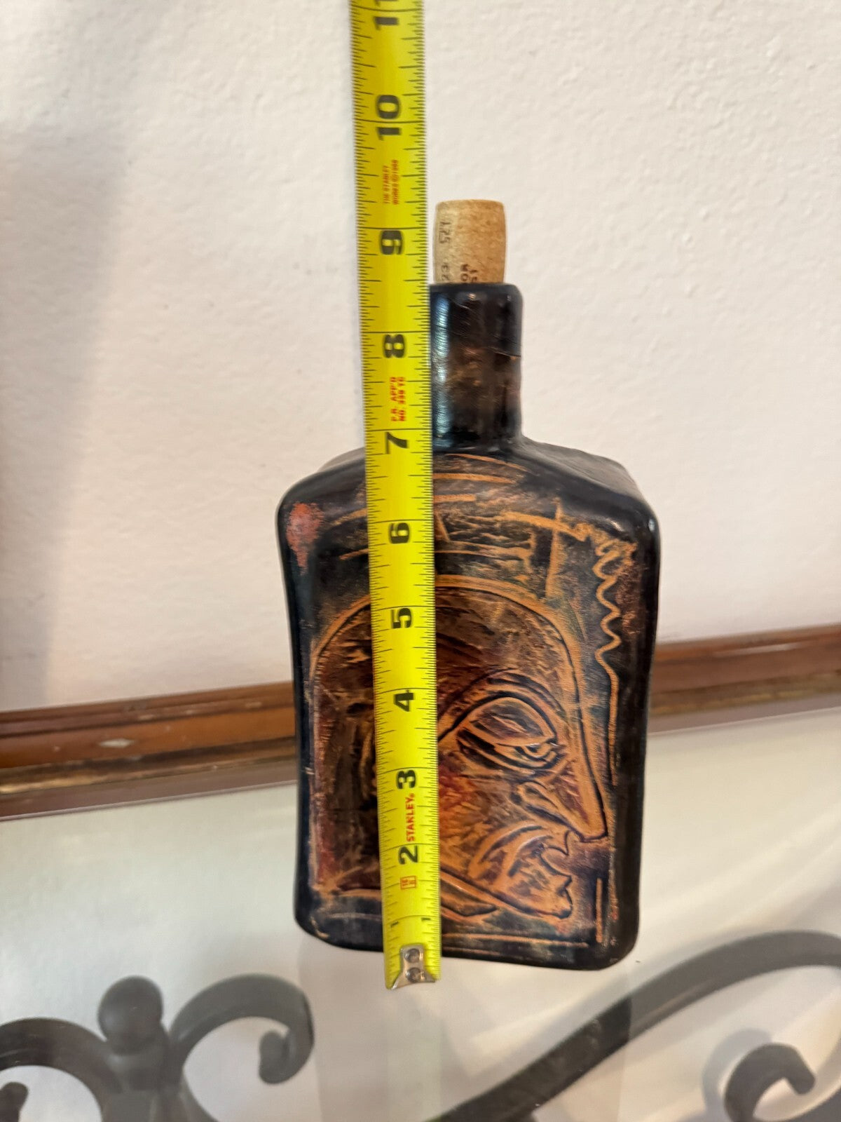 Original 1978  Sighed P. Capecchi Leather Wrapped Glass Bottle Collectible