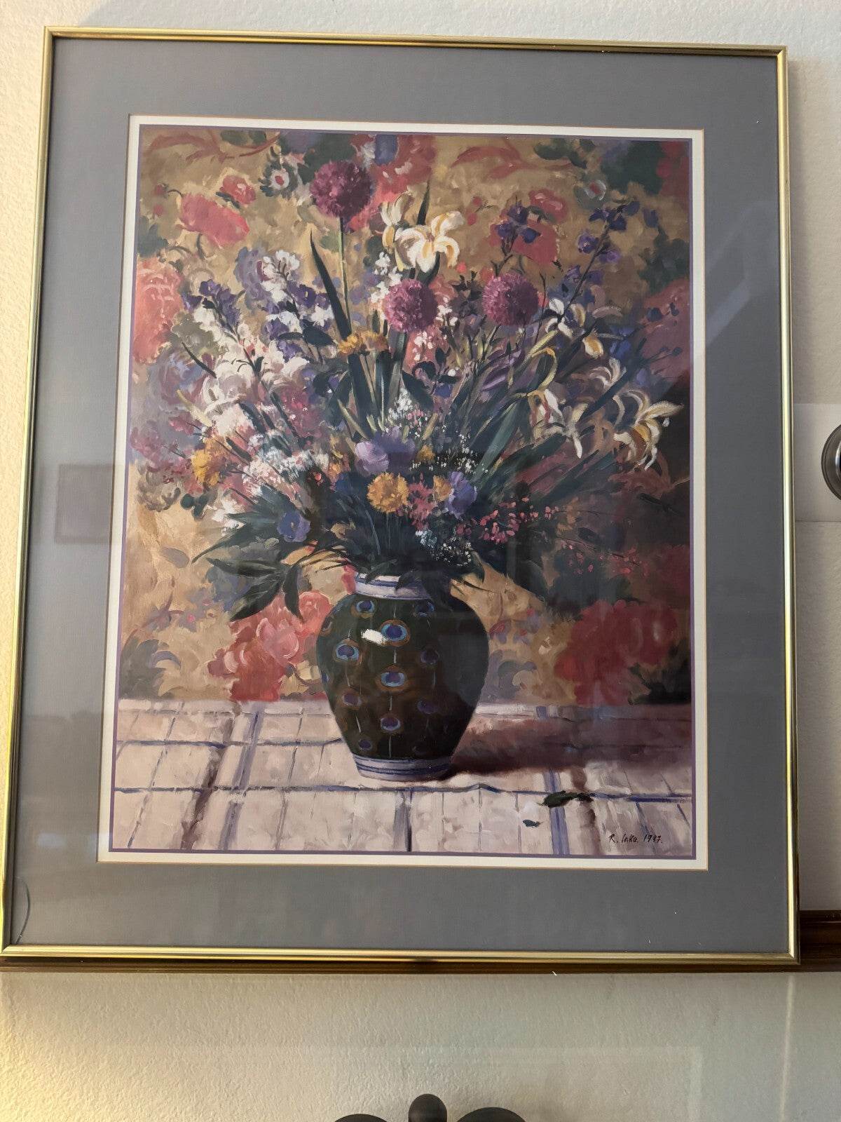 Large Original Framed Print Still Life  by R. Laka 1987 Vintage  32''x27''