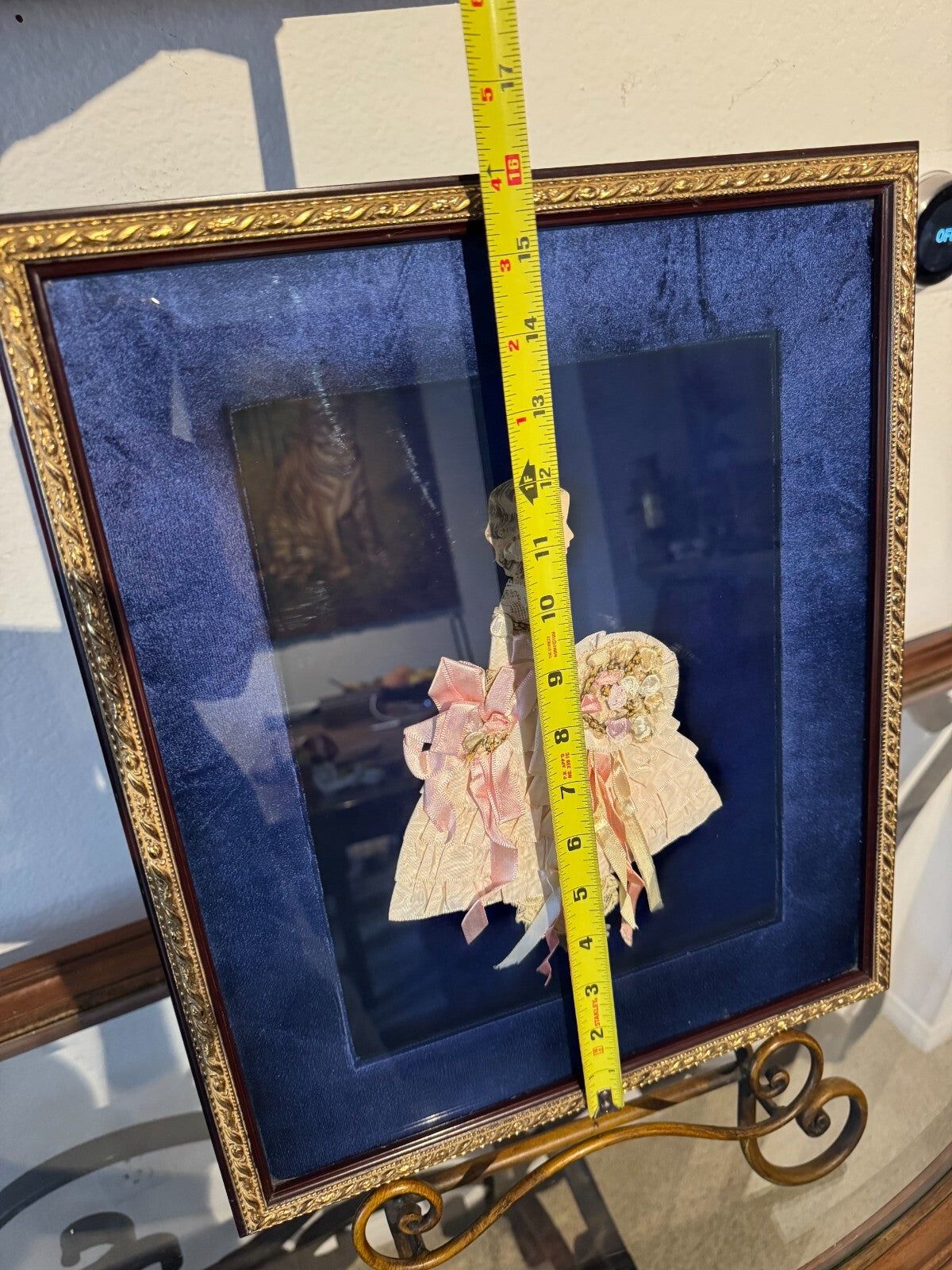 Vintage 3D Framed Art of Victorian Girl in Fabric Dress – 15”x12”
