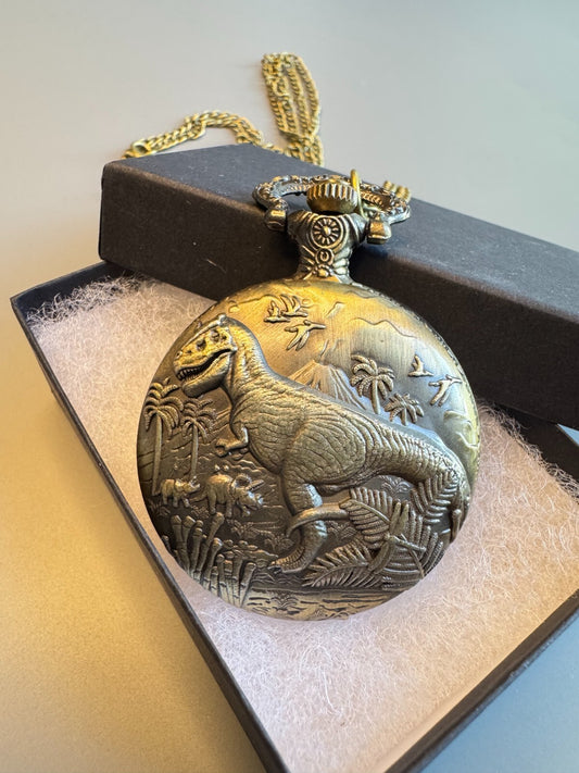 Bronze Dinosaur Embossed Pocket Watch. With Chain.Unisex . Gift and Souvenir