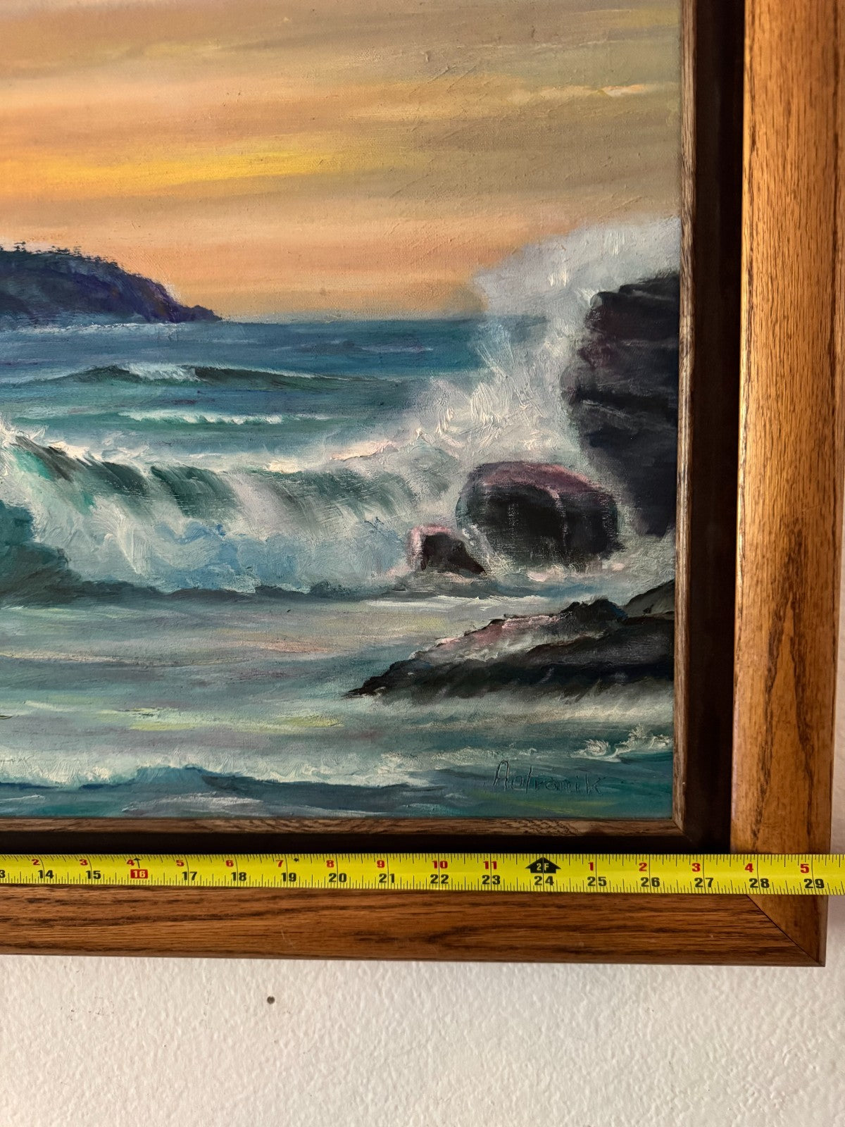 Original Seascape Oil Painting by Antranik Framed Ocean Sunset  Art 29x22