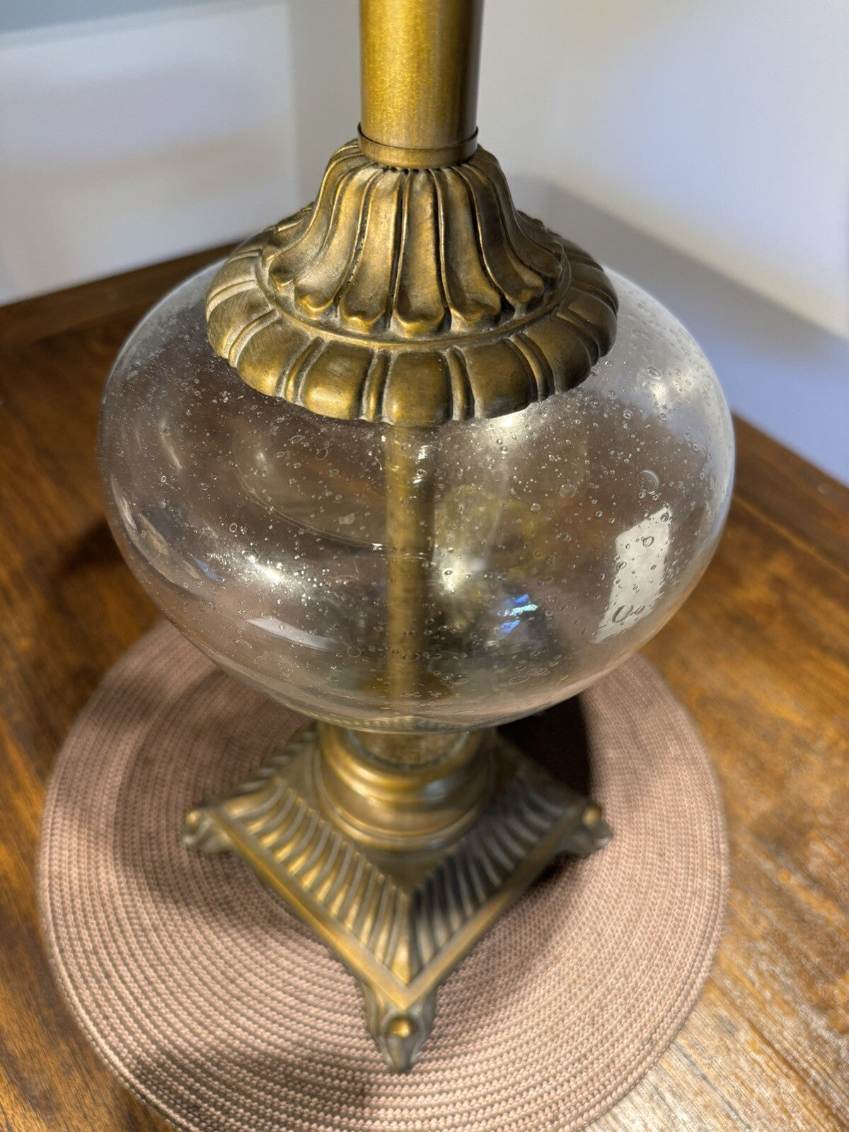 Vintage Mid Century Retro 1970s Murano Style Glass Brass Light Up Base Lamp