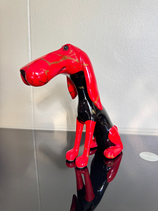 Modern Red & Black Resin Dog Figurine – 8.5” Abstract Hound Sculpture Brand New