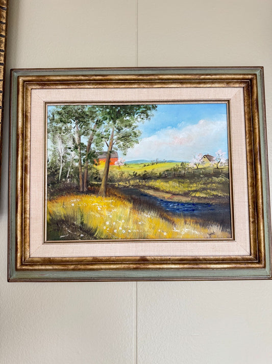 Oil On Canvas Landscape Painting Signed “Janet” – Countryside  13x16''