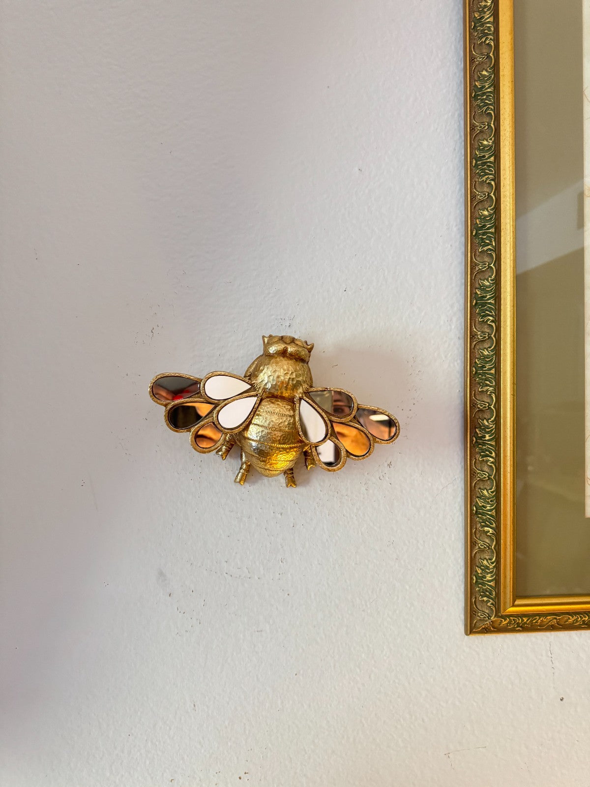 Golden Resin Bee Wall Decor with Mirror Wings –Creative Home Decor Insect Art,