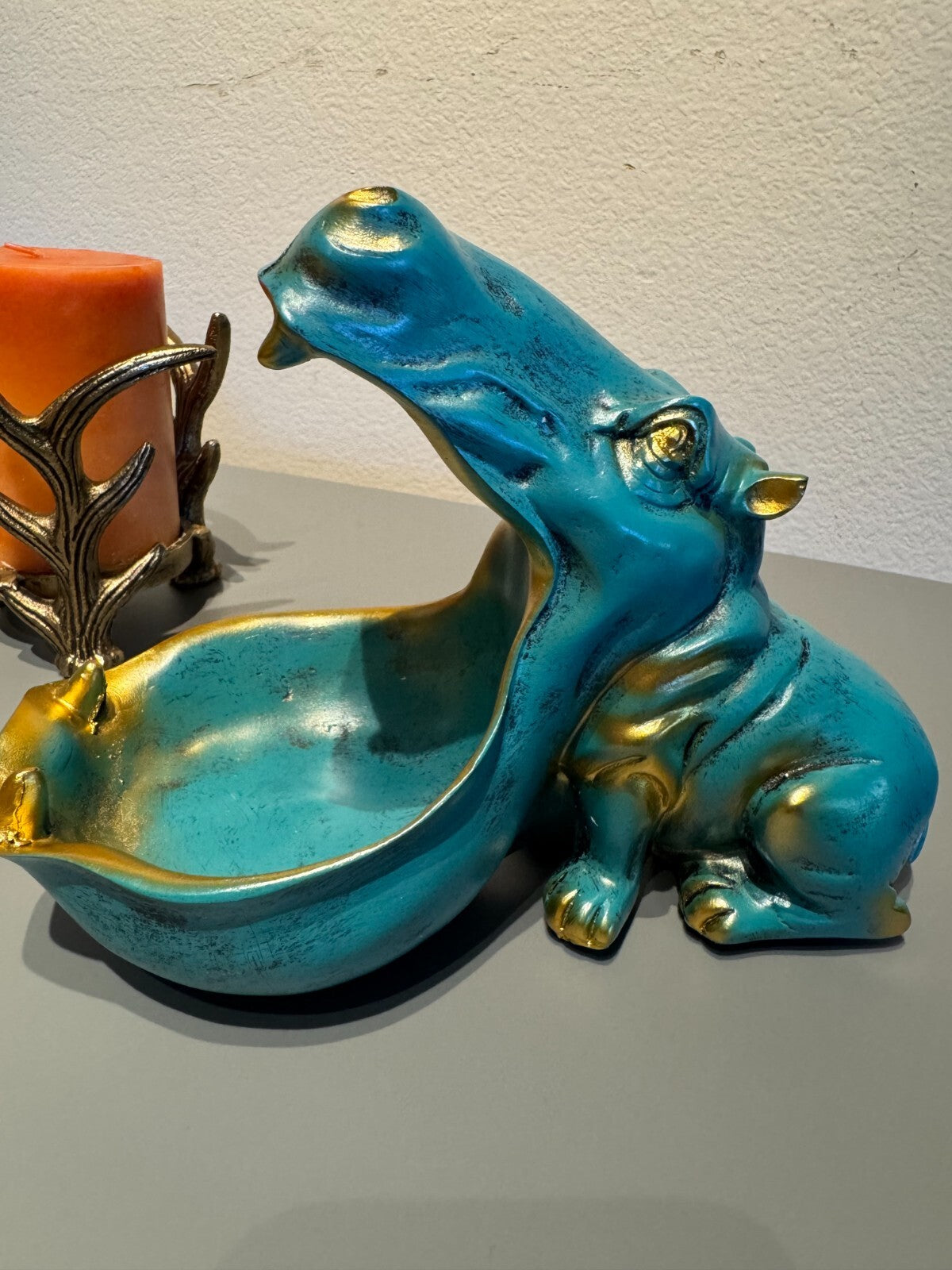 Turquoise  Hippo Decorative Storage Tray - Stylish Home Decor Accessory for Key