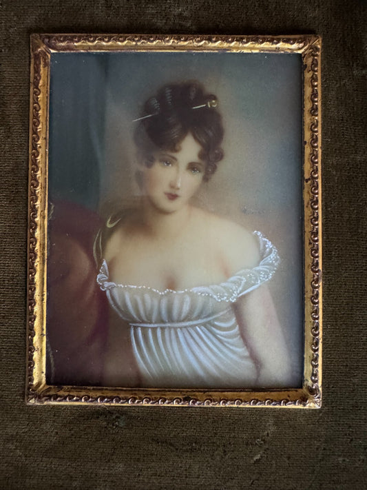 Antique Miniature Portrait Paining  Regency Lady in Ornate Frame Signed ''Heimo