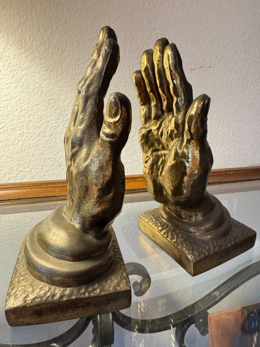 Vintage Brass Praying Hands Bookends – Heavy Solid Metal Religious Decor