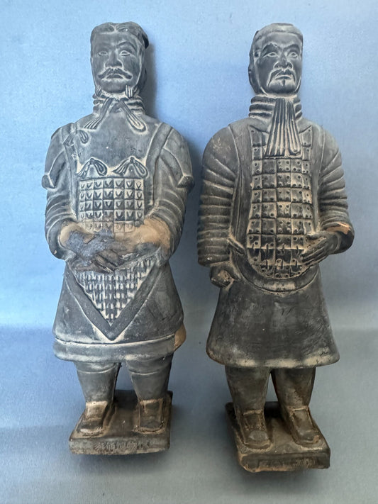 2 Vintage Chinese Terracotta Statues Warriors Soldiers   Figurine Hand -Carver