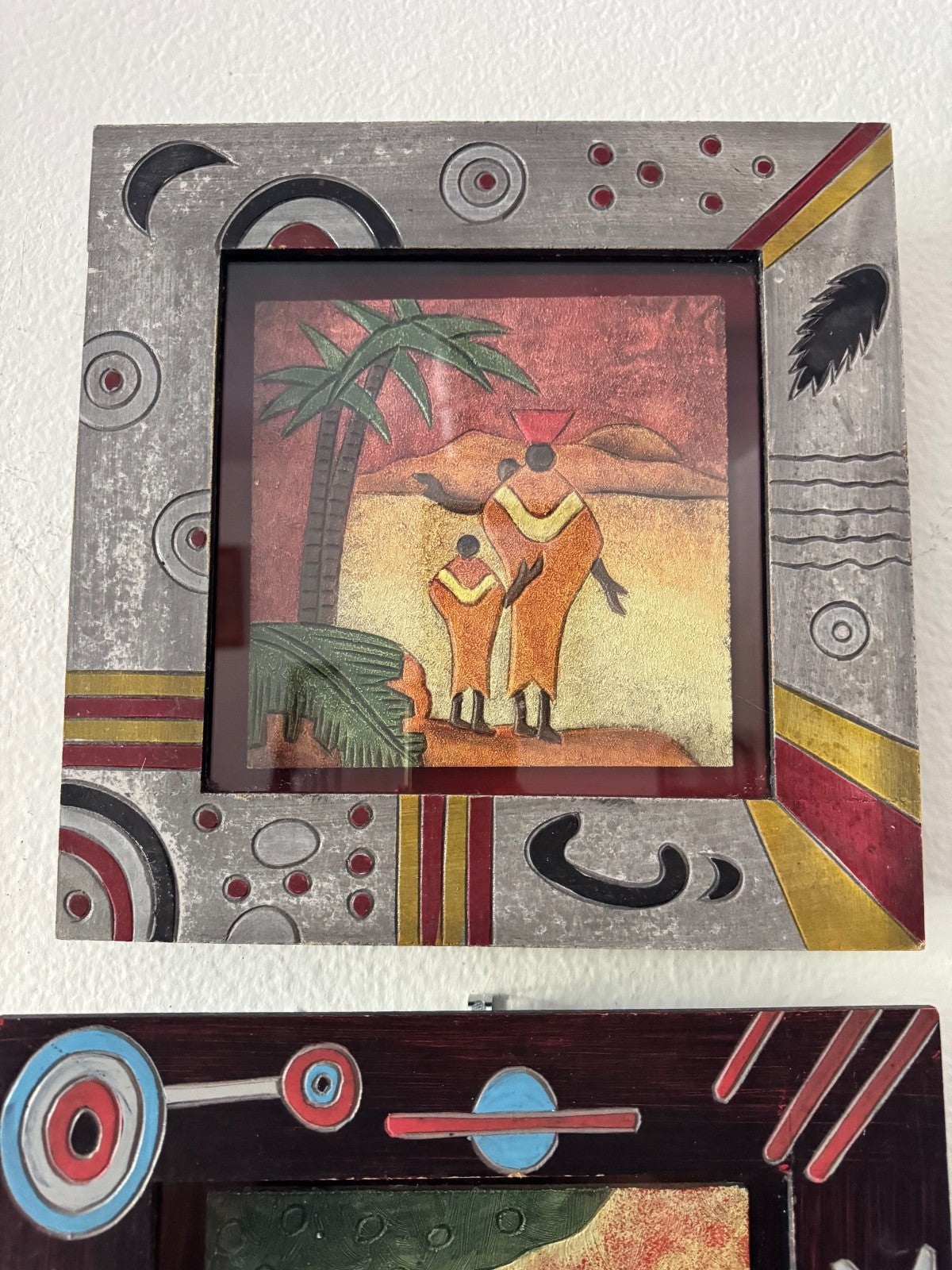 Set of 2 African Tribal Framed Art Prints – Colorful Geometric Frames – 12”x12”