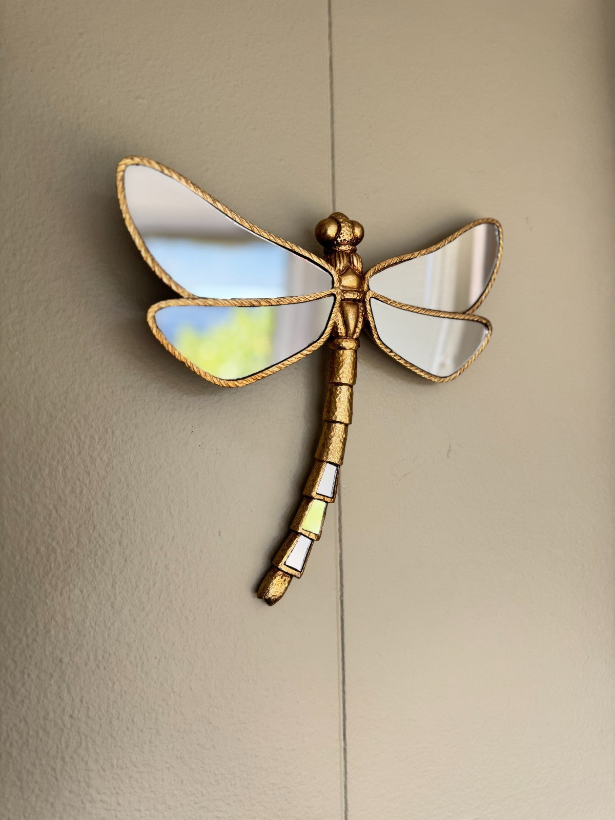 Gold Dragonfly Wall Mirror Décor – Resin Insect Art  Brand New  10” x 9”