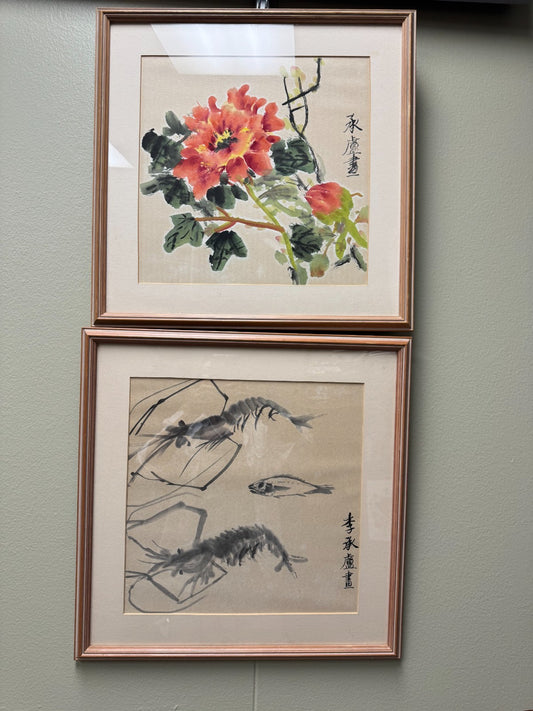 Set of 2 Rear Vintage Original Chinese Guohua Painting  Signed Li Chengguang 李承廣
