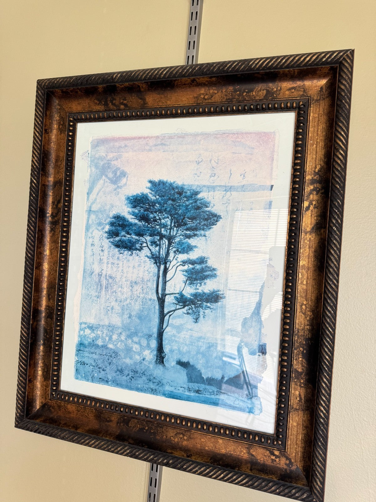 Leo-Donald Farnsworth "Blue Tree "Art Print with Asian Calligraphy 30x23”