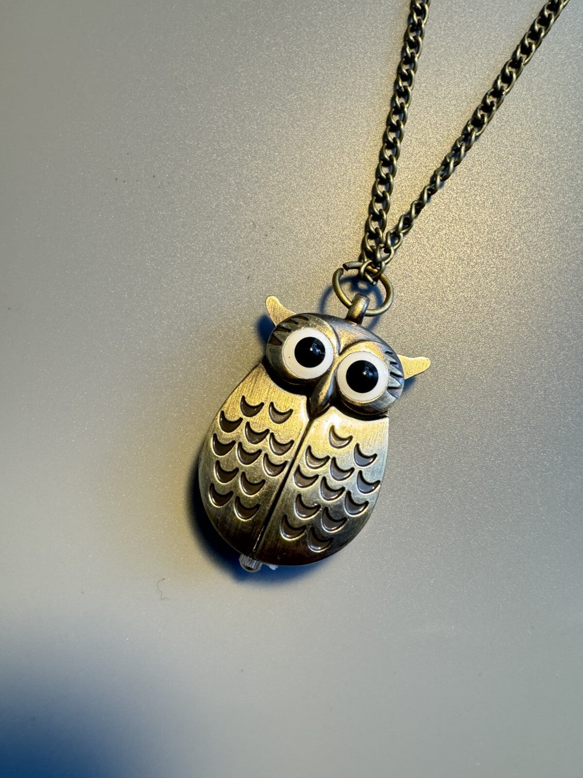 Owl Pendant Necklace Quartz Watch – Bronze Tone,  with Movable Wings