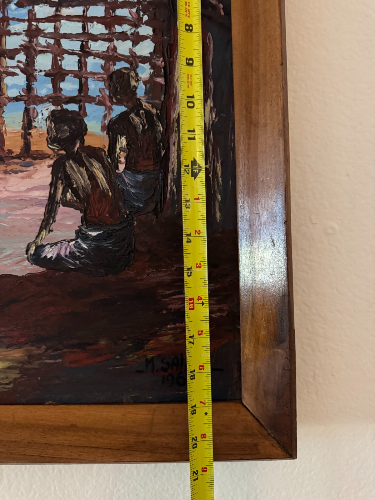 Vintage African Tribal Interior Painting Signed M. Sallah 1963 – Framed 21”x27”