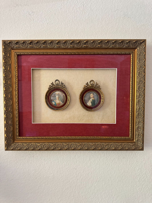 Framed Porcelain Miniatures of Marie Antoinette & Napoleon Bonaparte Early 19 Ce
