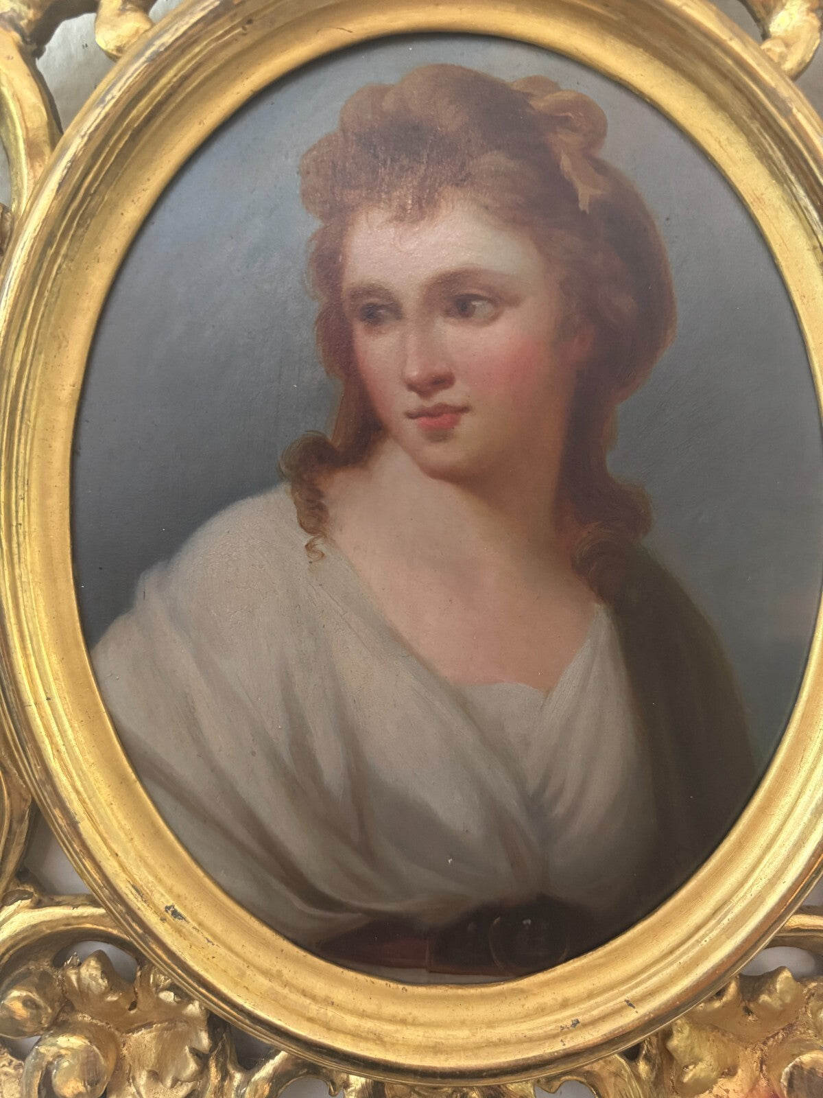 Antique French Portrait Canvas by Léon Girardet in Ornate Gilt Frame, 19th Centu