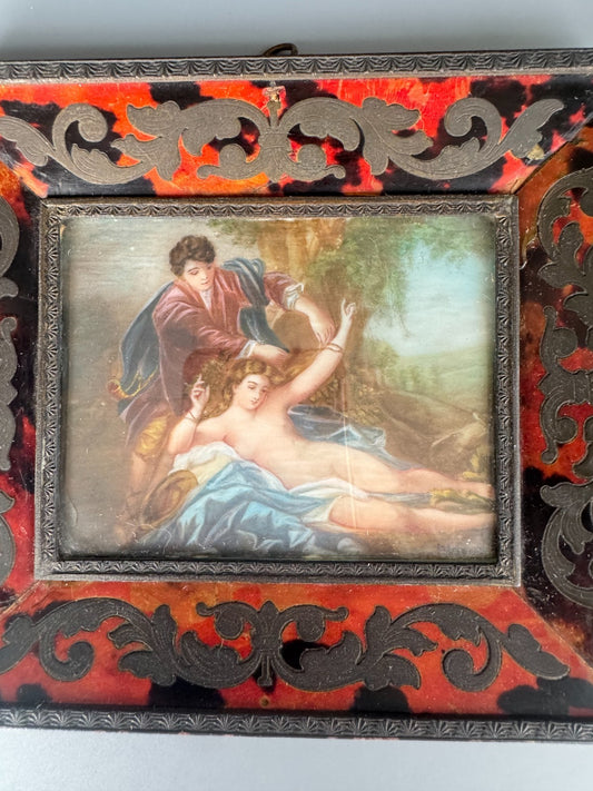 Antique Hand-Painted Miniature Portrait on Porcelain Signed Lebron 5.5x5